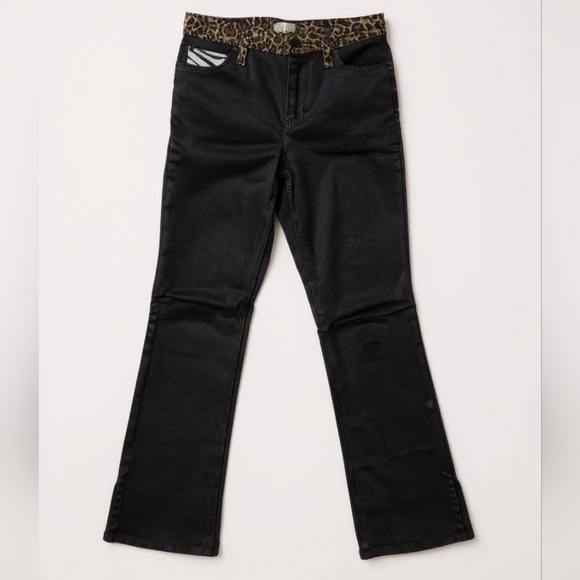 Alice + Olivia Stylish Black Jeans with Leopard/Zebra Print Accents Size 25 $295 - Picture 2 of 9